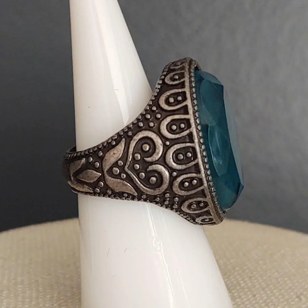 Large blue faceted bead statement ring